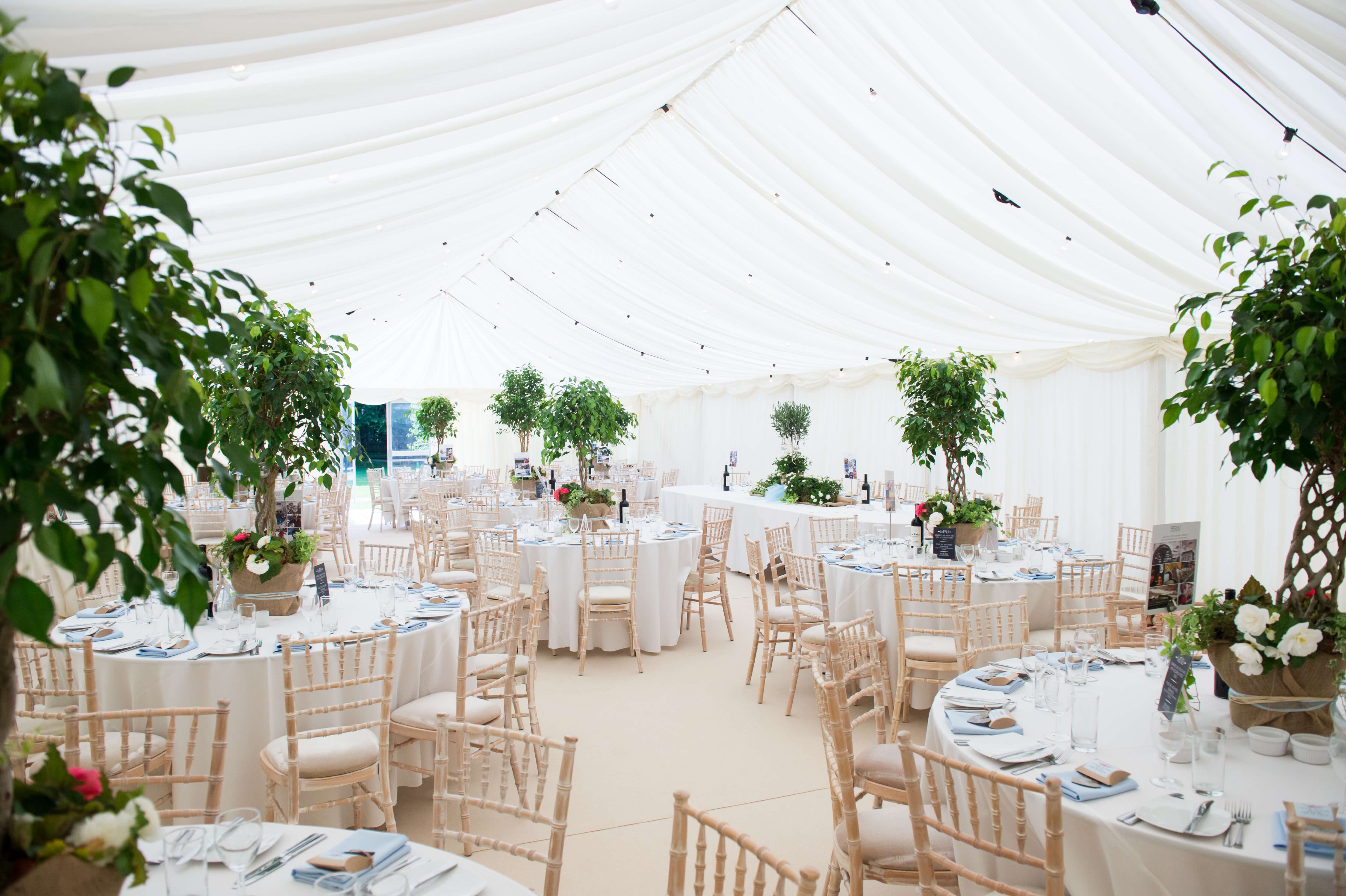 A photograph of the marquee at chenies manor ready for a wedding 